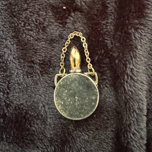 Vtg Mini Rose Guilloche Enamel Perfume Bottle Pendant w/ Chain, Dauber NICE! - Picture 5 of 6